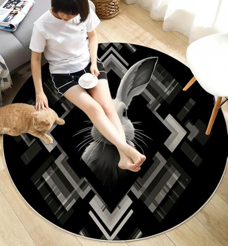 Tapis rond antidérapant et lavable en machine style rétro - 5
