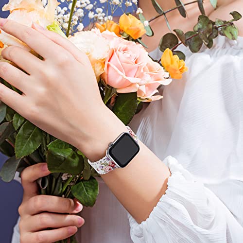 Image of Compatible with Apple Watch Band 41mm 40mm 38mm 49mm 45mm 44mm 42mm Women Girl, Rose Floral Print Lace Hollow-out Soft Silicone Sport Bands For iWatch Ultra SE Series 9 8 7 6 5 4 3 2,