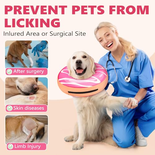 Image of Inflatable Dog Cone Collar to Stop Licking, Soft Neck Donut Collar After Surgery, Adjustable Recovery Cone for Small Medium Large Dogs (Donut,S)