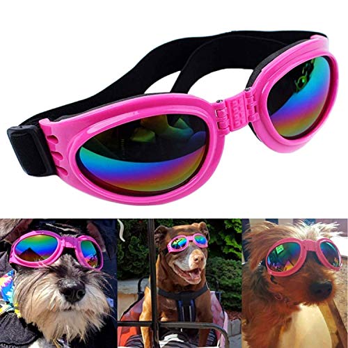 One PETS-TOP Lunettes Chien Anti Soleil pour Petit Moyen Grand Protection UV Lumière Poussière Sangle Réglable Idéal pour Les Vacances à la Mer Ski Moto Vélo Évite Conjonctivite Taille Réglable (Rose)