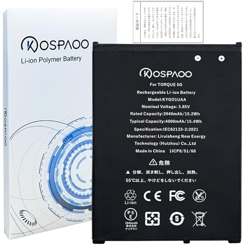 KOSPAOO for Kyocera TORQUE 5G バッテリー互換 容量3940mAh 3.85V KYG01UAA電池 PSE認証 適用KYG01機種 交換修理用 Li-ion Battery 高温・低温耐性 600～800サイクル寿命 適用TORQUE 5G電池【No Tool】のサムネイル