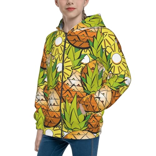Tropical Summer Fruit Kids Pullover Hoodies Boys Zip Up Sweatshirts Girls Athletic Clothes with Pocket