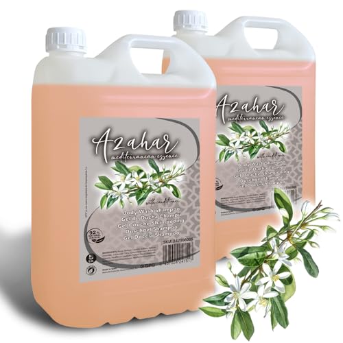 GPQ - Gel/Champú 2en1 AZAHAR | 2 Garrafas x 5 Ltr | 92% Natural Origin | Amenities Hotel | Con Acondicionador, Sin Parabenos | Hotel, Casa Rural, Apartamento, B&B | Made in Spain