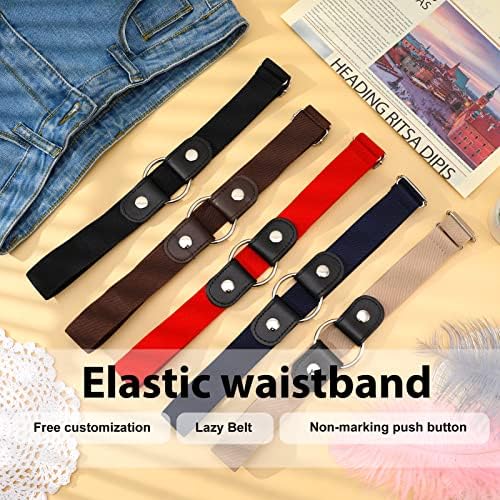 Pinenuts No Buckle Elastic Belt for Women Men, 5 Pcs Buckle Free