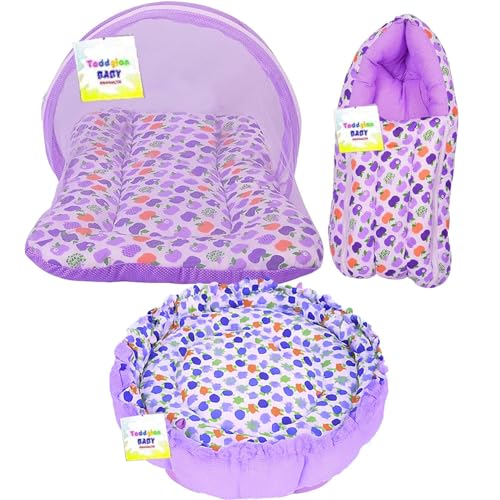 Image of Toddylon Baby Bedding Set New Born Baby Bed Mosquito Net | Carry Bag|Sheets | Essentials Combo (0-6 Months) (4PCS Set)