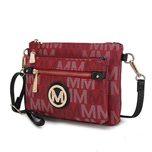 MKF Collection crossbody bag for women, wristlet strap - pu leather shoulder handbag - small pocketbook messenger purse black, macren burgundy