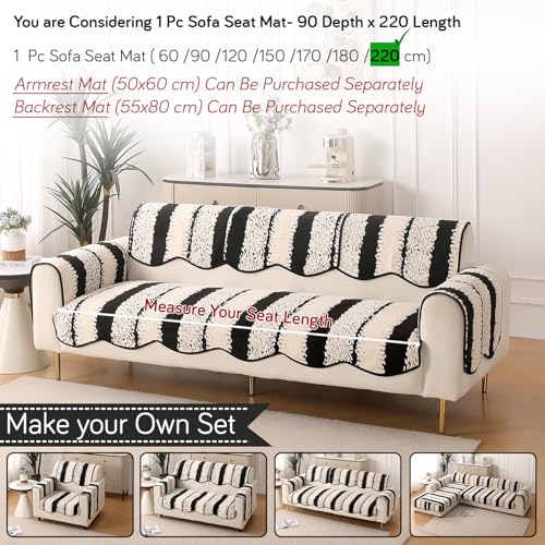 Image of HOKIPO Luxury Wavy Anti Slip Plush Sofa Cover Mat | Make Your Own Sofa Cover Set, Mat Length 90(D) x 220(L) cm, Black (AR-5986-BLK)