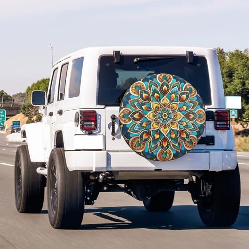 Image of KiuLoam Vintage Blue Gold Mandala Spare Tire Cover Waterproof Dust-Proof Universal Sunscreen Wheel Tire Covers Fit for Trailer, RV, SUV and Many Vehicle 14 Inch