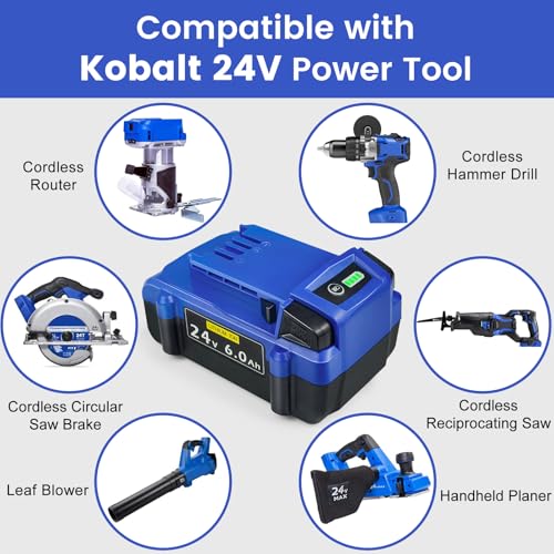 Replacement for Kobalt 24V Battery: 6.0Ah Lithium ion Compatible with 24-Volt Max Battery KB624-03 KB524-03 KB424-03 KB224-03 KB124-03 Suitable for All Kobalt 24 V Cordless Power Tool 2 Packs
