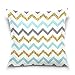 Linomo Housse de Coussin 40,6 x 40,6 cm, Gris, Bleu, doré, Motif Zigzag, Coton, Multicolore, 45,7 cm x 45,7 cm