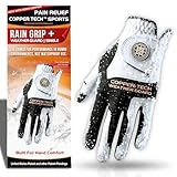 Copper Tech Plus Rain Golf Gloves Men Left Hand or Right Hand (Single) | Water-Enhanced Golf Rain Gloves for Men | Joint Support Ergonomic Copper Compression (White/Black, X-Large, Left)