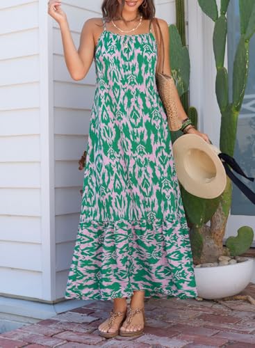 Image of Dokotoo Women Summer Dresses Scoop Neck Ruffle Flowy Boho Maxi Dress