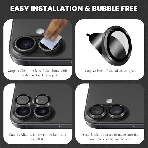 Image of ArmourPro Premium Camera Lens Protector Tempered Glass Compatible For iPhone 17 Tough HD Individual Aluminum Alloy Rings 9H Camera Cover, Scratch-Resistant,Camera Lens Protection| Black