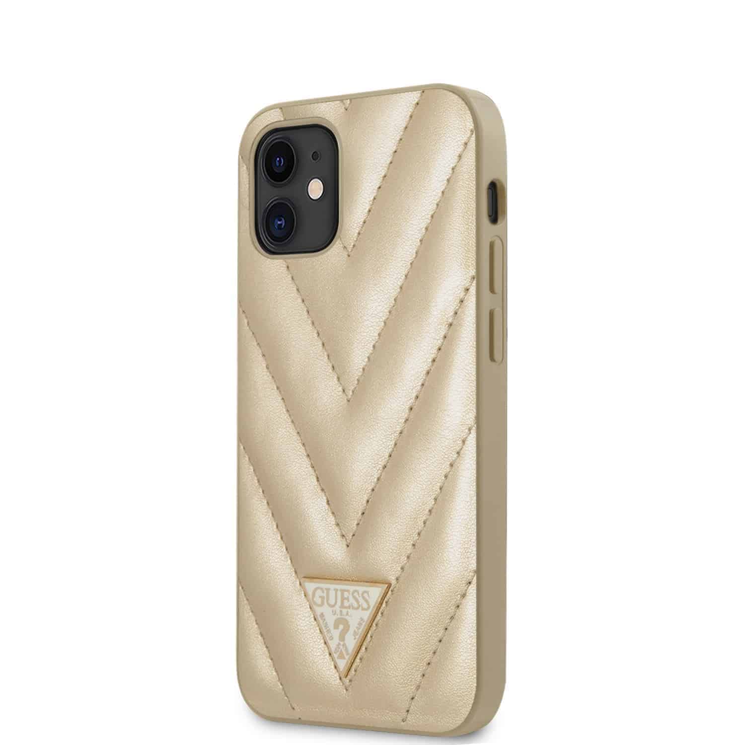 Guess GUHCP12SPCUMPTBK Handyhülle Für IPhone 12 Mini – Schwarz, Metallic Collection, Hochwertige Verarbeitung