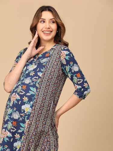 Image of The Mom Store Maternity and Nursing Sleeveless Dress for Women | Casual Dress | Pre and Post Pregnancy Wear | Printed Stylish Dress for New Mom | Trendy Dresses for Women's