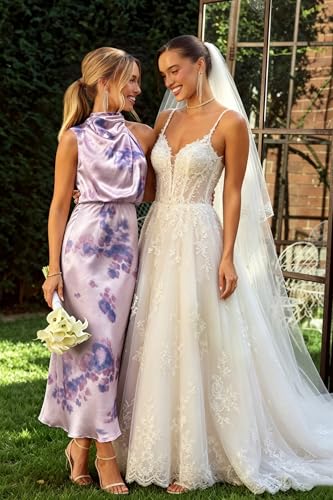 Image of Women's Satin Maxi Dress Summer Formal Wedding Guest Cocktail Dress | Mock Neck Sleeveless,Elegant Silk Midi Long Dress,High Neck,Halter,Aline,Bridesmaid,Bridal Shower Guest,Garden Party,Dinner