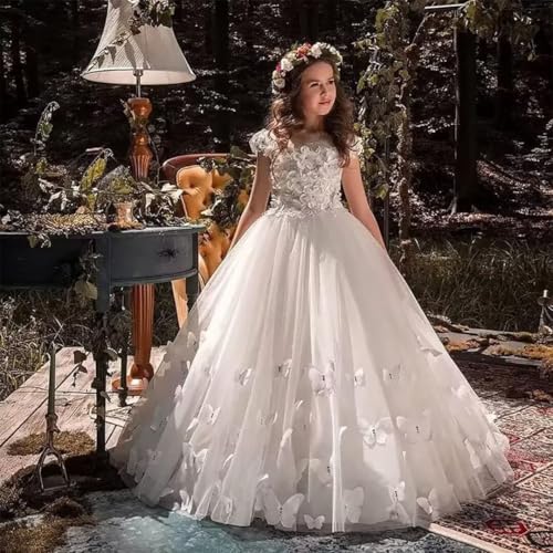 Tulle Flower Girl Dress Lace Floral Butterfly First Communion Dress Pageant Dresses for Girls Formal Ball Gown Dress2