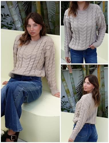 Image of ZAFUL Womens Oversized Sweaters 2025 Cable Knit Chunky Sweater Long Sleeve Crewneck Pullover Loose Outfits
