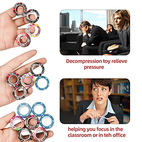 9 Pcs Magnetic Rings, Idea Adhd Anxiety Decompression Magnetic Rings Fidget Toy, Magnetic Fidget Rings For Anxiety Relief Therapy, Magnet Rings Toys Great Gift For Adults Teens Kids #TOP3