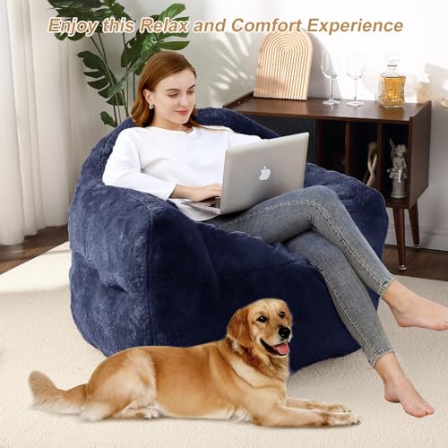Image of GarveeHome Bean Bag Chair, 39 inch Beanbag Chair Adult Bean Bag Couch with Filler Included, Kids Bean Bag Chair Soft Cozy Beanbag Couch Sofa with Armrests for Dorm Apartment, Navy