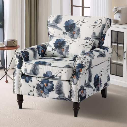 PALLOME Oversized Floral Accent Chair with Extra Lumbar Pillow, Upholstered