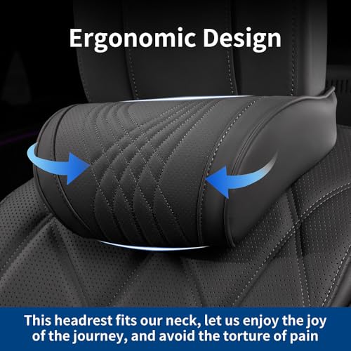 Dapucarin Nackenkissen Auto Kopfstütze Weichheit Kissen zum Fahren mit Verstellbarem Riemen, 100% Memory Foam und Atmungsaktiver Abnehmbarer Abdeckung, Schwarz, 2 Stück