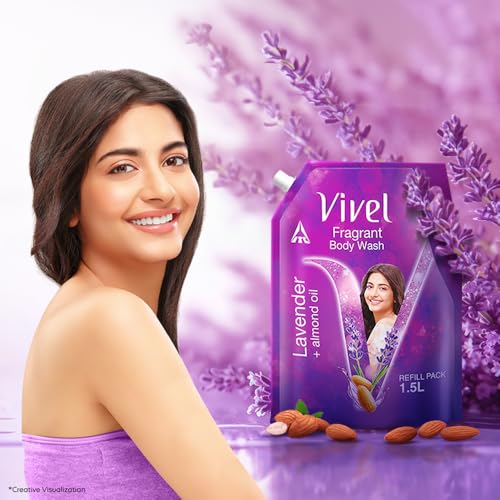 Image of Vivel Fragrant Body Wash, Lavender & Almond Oil Shower Gel, 1500ml Supersaver XL Refill Pouch, Moisturizing Bodywash, Soft & Smooth Skin, Effective Cleansing, For Women & Men (Pack of 2)