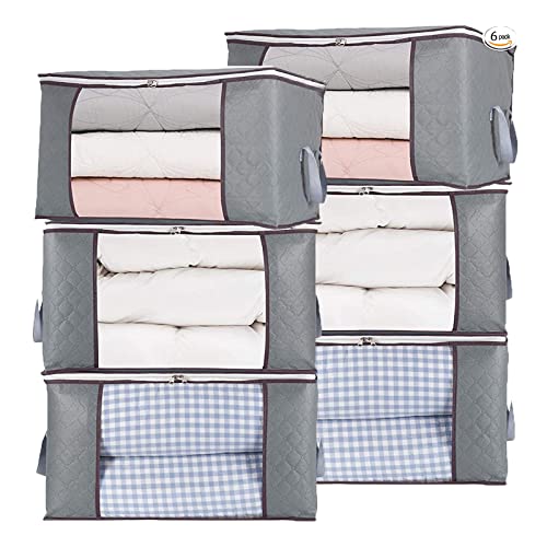 combocube 6Pcs Zippered Storage Bag for Closet King Comforter, pillow, quilt, bedding, Clothes, Blanket Organizers with Large Clear Window & Carry Handles Space Saver by combocube - Used condition - US$28.07