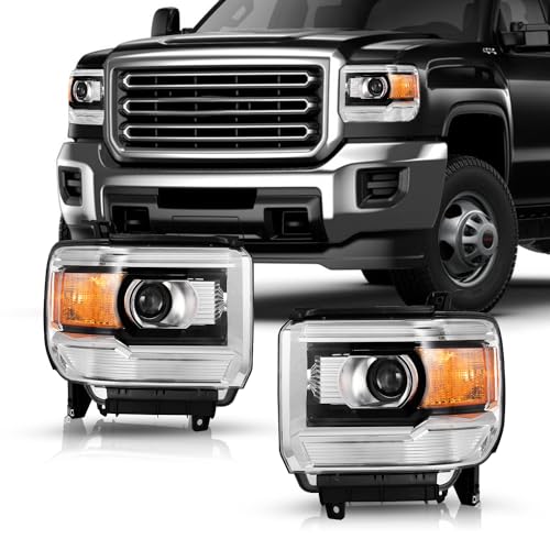 TUSDAR Headlight Assembly Fits For 2014-2018 GMC Sierra 1500 Non LED DRL Model Base/Denali/SLE/SLT/2015-2019 2500HD 3500HD Halogen OE Style Replacement Factory Headlamp