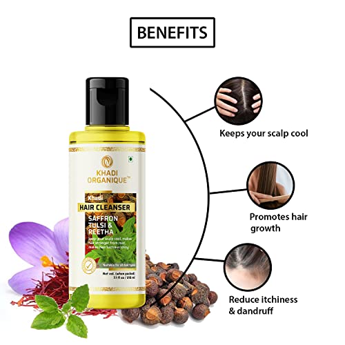 Image of Khadi Organique Saffron Tulsi & Reetha Hair Cleanser Shampoo - 210 ml (Pack of 1)