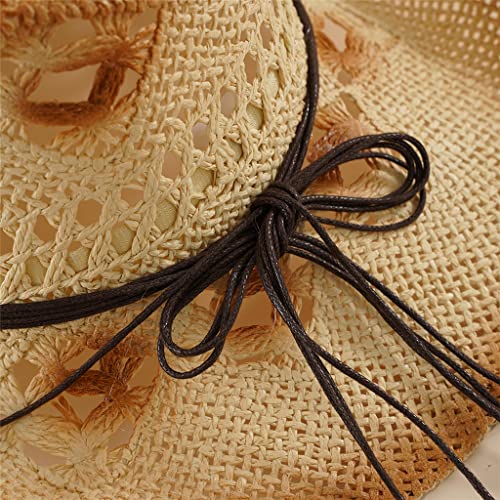 Cowboy hat,Trendy Sunshade Straw Hat Straw Hat Bead Western Sunhat for Couples Boys Girls Youth2