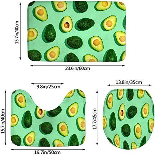 Badezimmerteppich-Set, 3-teilig, Fresh Green Avocado Fitness People Exercise, waschbare Badteppiche, rutschfest, mit Rückenpolster, Konturteppich und Toilettendeckelbezug – Bild 4