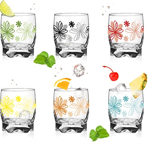 Juego de 6 vasos con diseño de flores, 250 ml, vasos de agua, vasos de zumo con base pequeña