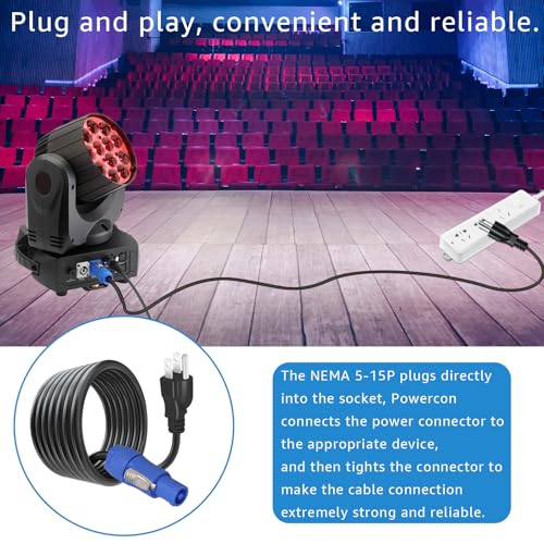 Image of 3-Prong NEMA 5-15P to PowerCON Cable 20A 3 Pin PowerCon Input Connector to NEMA 5-15P Connector Cord for Outdoor Stage Light LED Screen- 3M /9.8FT