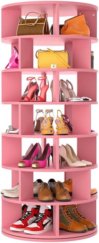 7段回転シューズラック、360°回転自立シューズオーガナイザー、ラウンド多機能収納回転シューズラックタワースピニングシューズディスプ