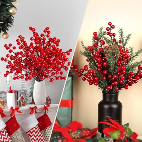 LATRAT 20 Stück Künstlicher Beerenzweig, Rote Beeren Deko, Künstliche Beeren Rot, Rote Beeren Deko Weihnachten für Weihnachtsbaum Dekoration DIY Handwerk Hochzeit, Party Winter Dekoration – Bild 4