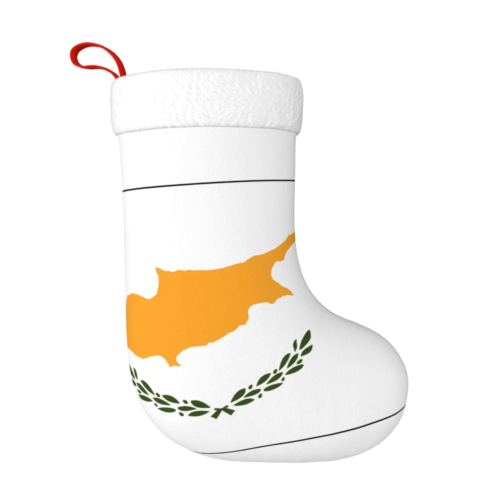 Erwqavc Unisex Black Hanging Christmas Stocking 18" Large Xmas Socks Flag Of Cyprus Print Design,For Fireplace Family Holiday Decor Gift