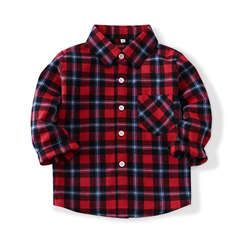 Image of OCHENTA Men's & Boys Flannel Shirts Button Down Long Sleeve Plaid Shirt Family Matching Outfits