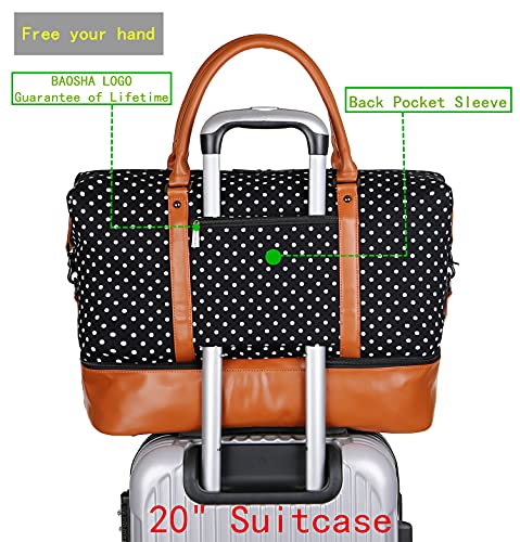 BAOSHA HB-28 Ladies Women Canvas Travel Weekender Bag Overnight Carry-on Duffel Tote Bag (Black Dot) 18 x 13 x 8 inch4