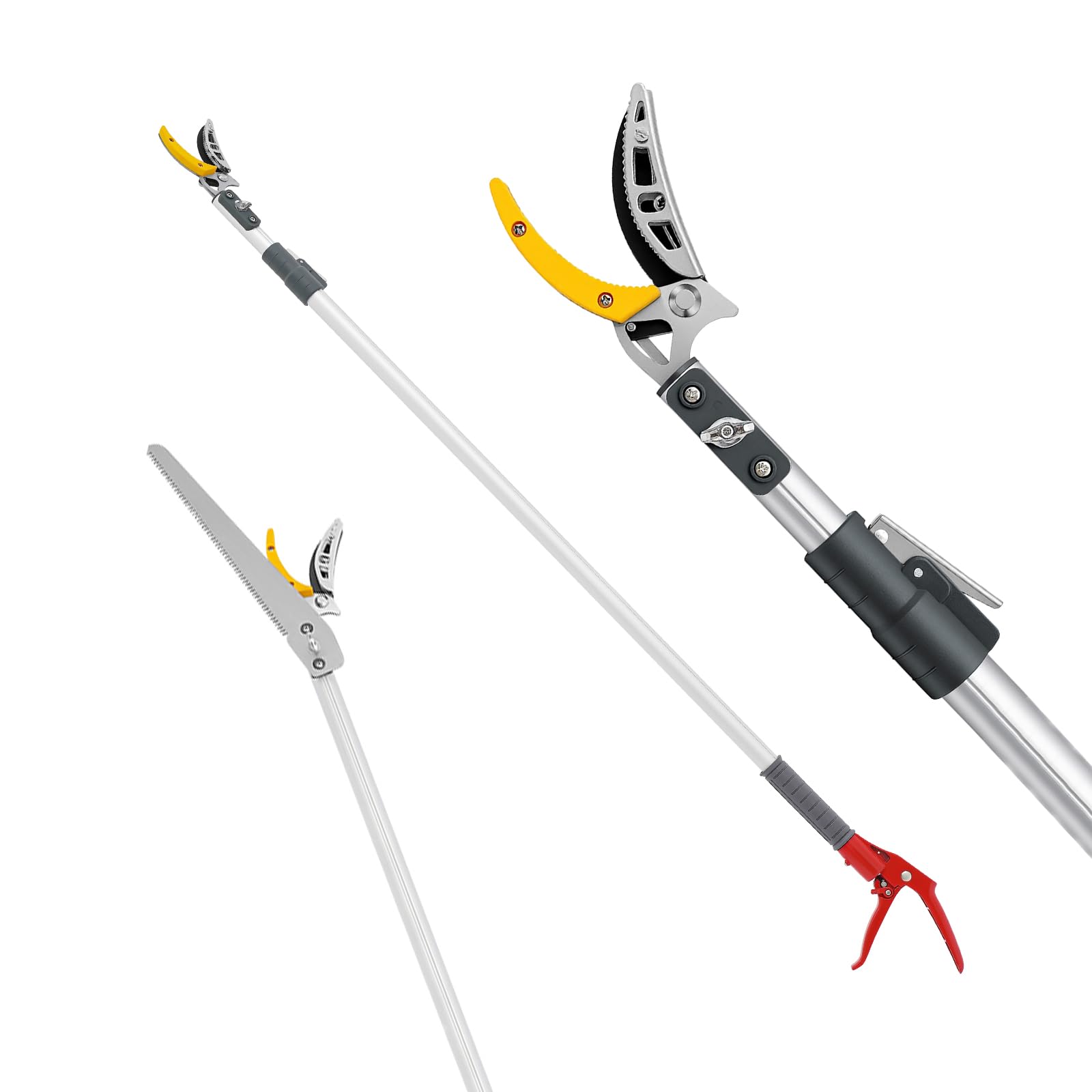 MEHOOSPVN Tree Pruner, 135cm-225cm SK5 Steel Tree loppers Long Reach Telescopic- Lightweight & Strong, 3/8" Telescopic Fruit Picker Tree Trimmers with Pruning Shear, Saw Blade for Tree Branch Cutter