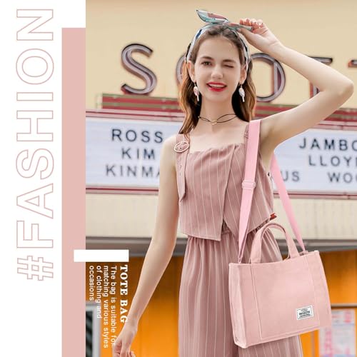 Image of Corduroy Tote Bag for Women Small Satchel Bag Mini Tote Bag Aesthetic Crossbody Handbag - School Work Travel Shopping