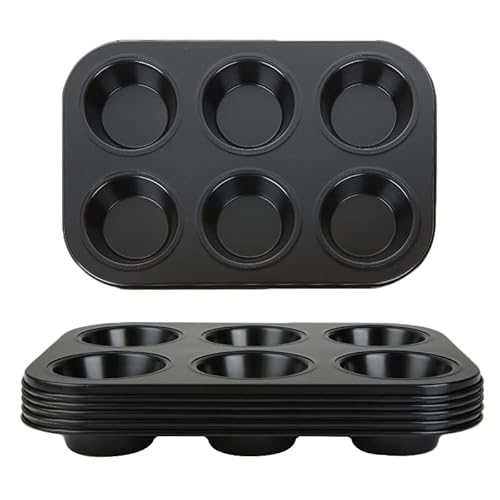 AKOLAFE Lot de 6 moules à muffins en acier inoxydable anti-adhésif 6 trous pour Yorkshire, pudding, chignon et cupcakes (passe au lave-vaisselle) Cover