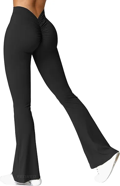YEOREO Scrunch Flare Leggings V Back Butt Lifting Wide Leg High Waist 31.5" Gym Workout Yoga Pants