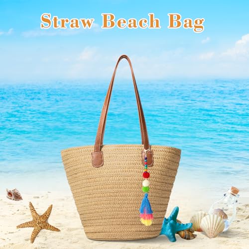 Image of Trifabricy Beach Bags for Women, Woven Straw Tote Bags,Large Beach Bag, Weaving Swim Shopping Travel Bag Waterproof