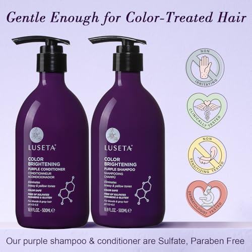 Image of Luseta Purple Shampoo and Conditioner Set for Blonde Hair 2 * 16.9 Fl Oz | Eliminates Brassiness & Tones Gray, Bleached Hair, Neutralizes Yellow Tones, Enhances Cool Shades, Sulfate Free