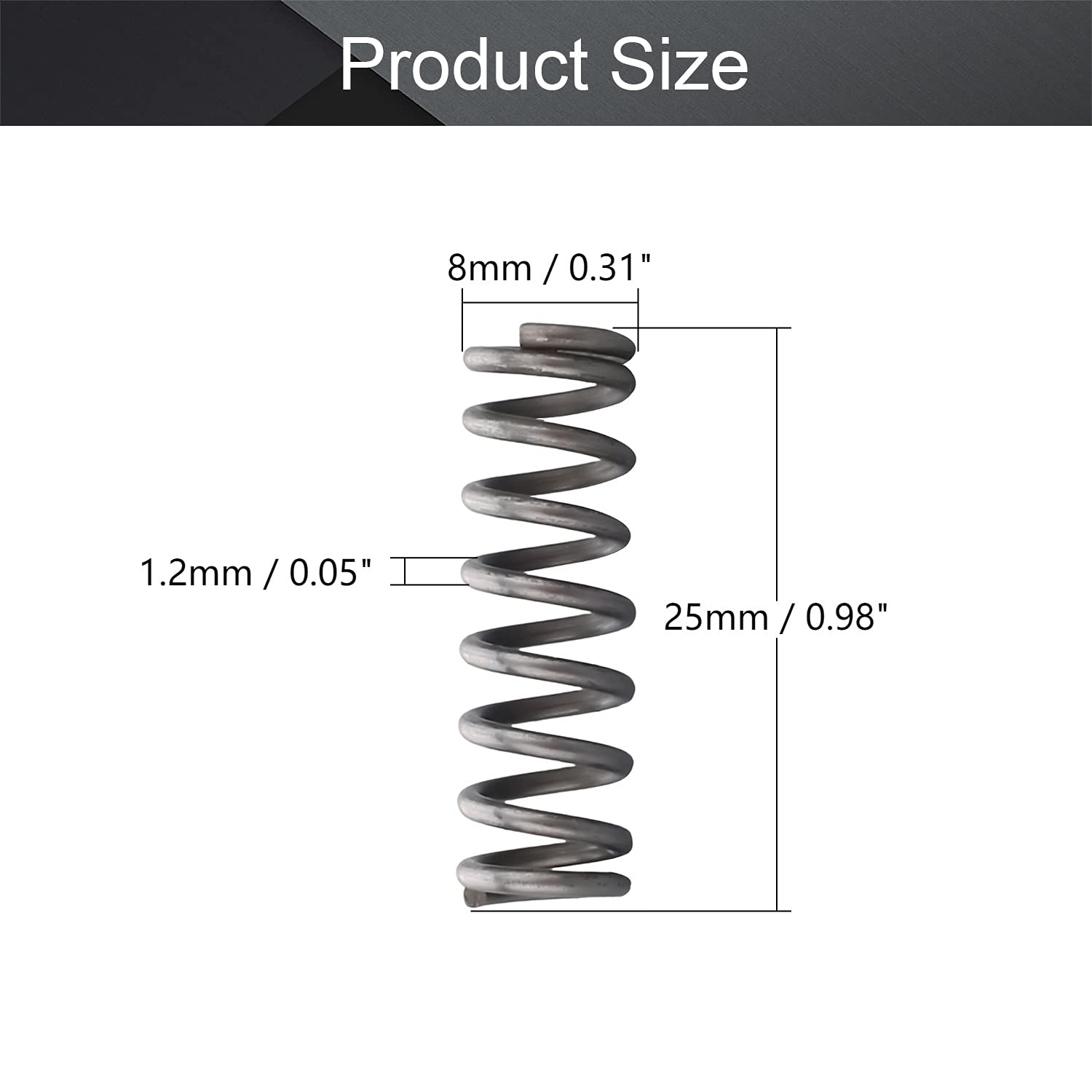 MroMax Verlängerte Druckfeder – Edelstahl, Draht-Ø 0,5 Mm, Außen-Ø 5 Mm, Freie Länge 25 Mm, Poliert (5 Stück)