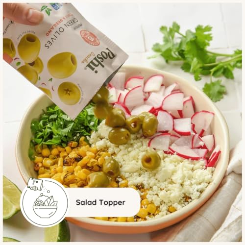 Image of POSHI Green Pitted Olive Snack Packs, Chili & Oregano, 1.1 oz (Pack of 30)