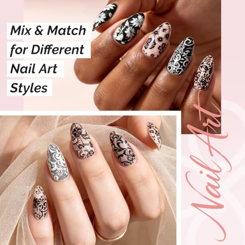 Image of MelodySusie Lace Nail Foil 10 Rolls | 5 Black /White Nail Transfer Foil Holographic Lace Nail Art Stickers Decals for DIY Acrylic Nails Manicure Decoration