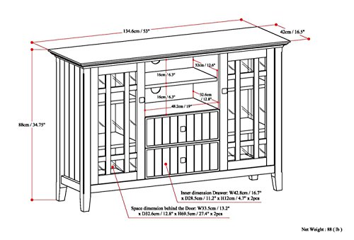 Simplihome Bedford Solid Wood Universal Tv Media Stand, 53.9 Inch Wide, Living Room Entertainment Center, Storage Cabinet With Glass Doors, For Flat Screen Tvs Up To 60 Inches In Dark Tobacco Brown #TOP6