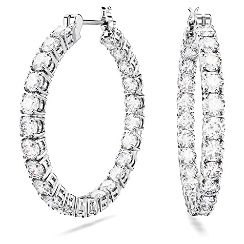 Swarovski Matrix Orecchini A Cerchio, Con Zirconiaswarovski A Taglio Tondo, Placcati In Tonalità Rodio, Bianco